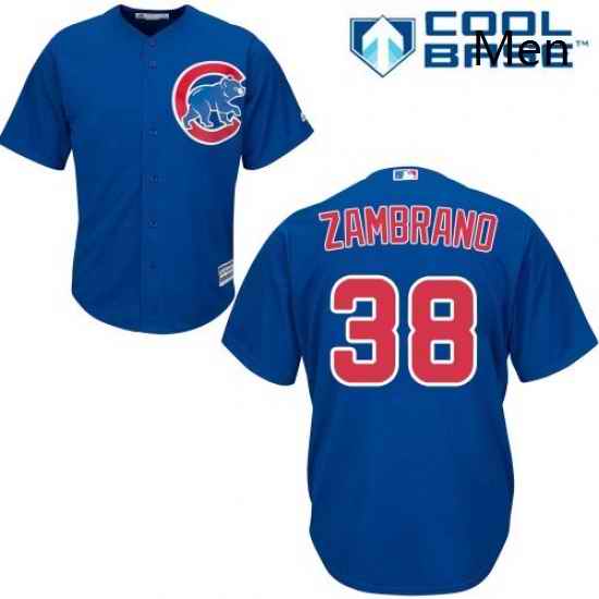 Mens Majestic Chicago Cubs 38 Carlos Zambrano Replica Royal Blue Alternate Cool Base MLB Jersey